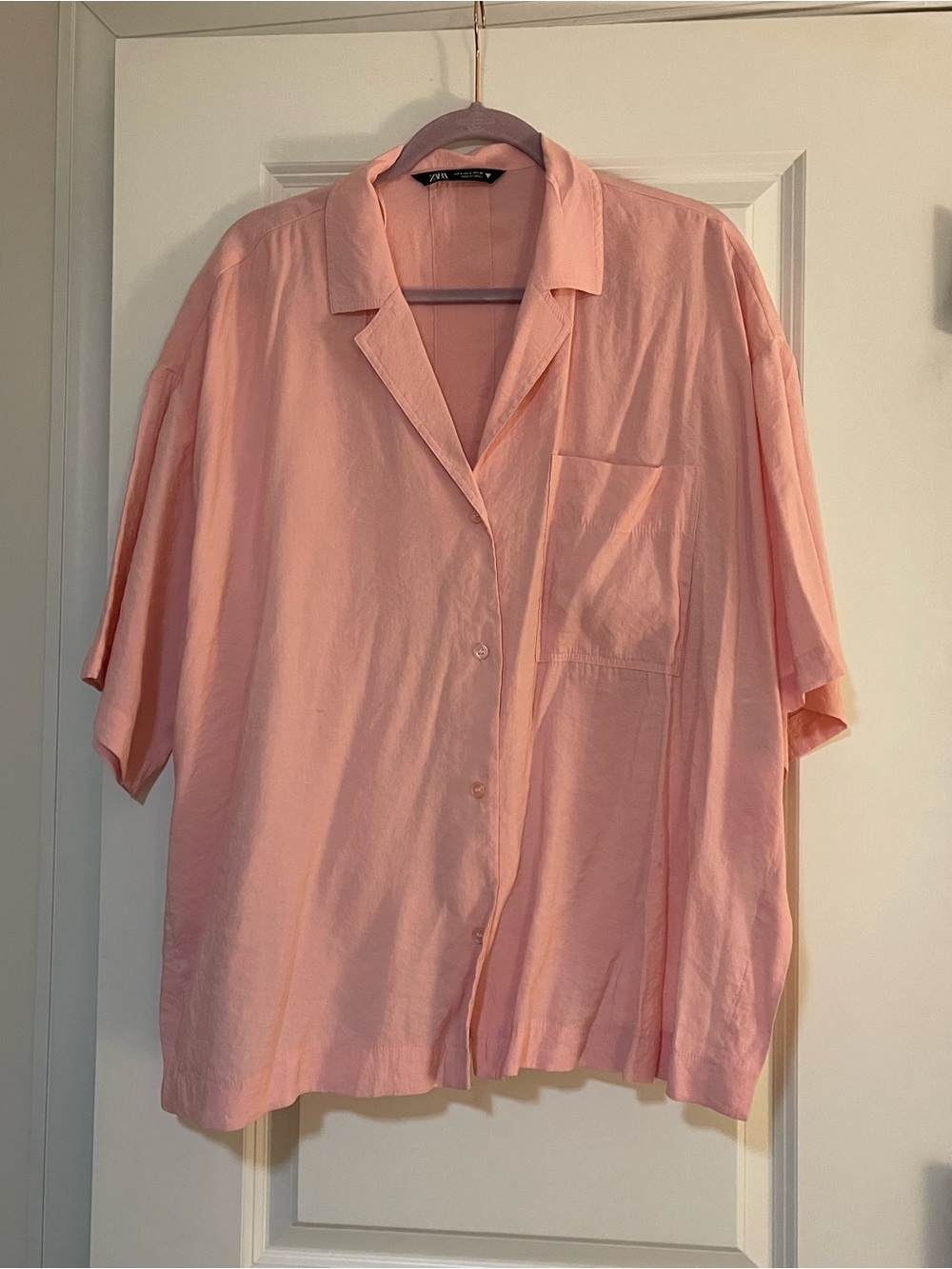 Zara Light Pink Short Sleeve Button-Down Shirt